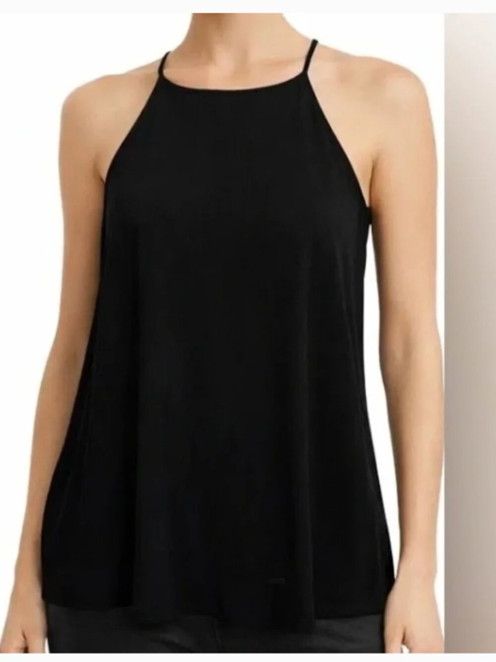 NWT - Cloth & Stone Halter Tank Button Back Black Airy Tencel Basics Size Small